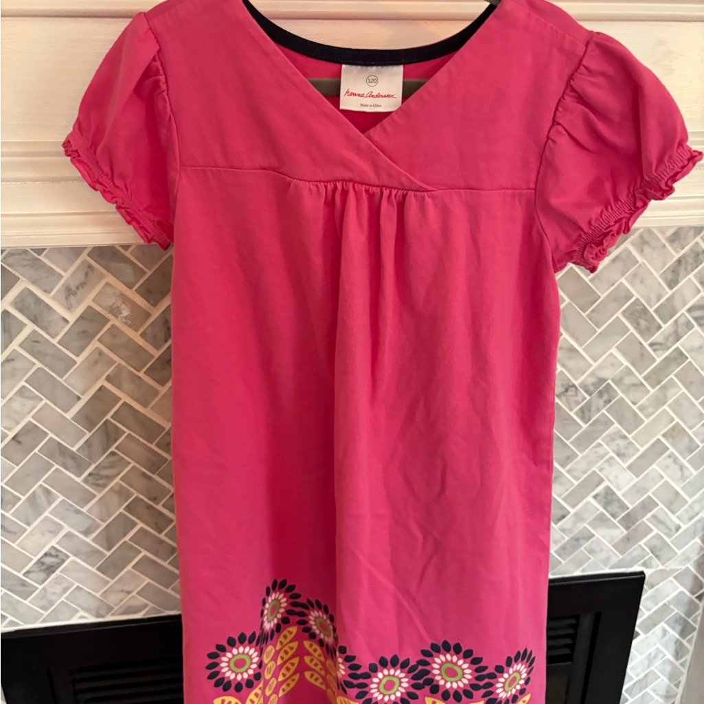Hanna Andersson Hot Pink Short Sleeve Dress With Black Trim
